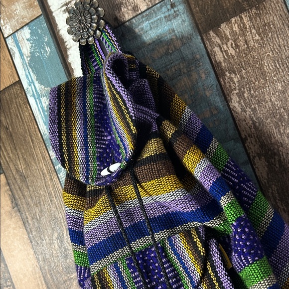 Striped Purple and Green tribal pull sack Backpack - Picture 4 of 16